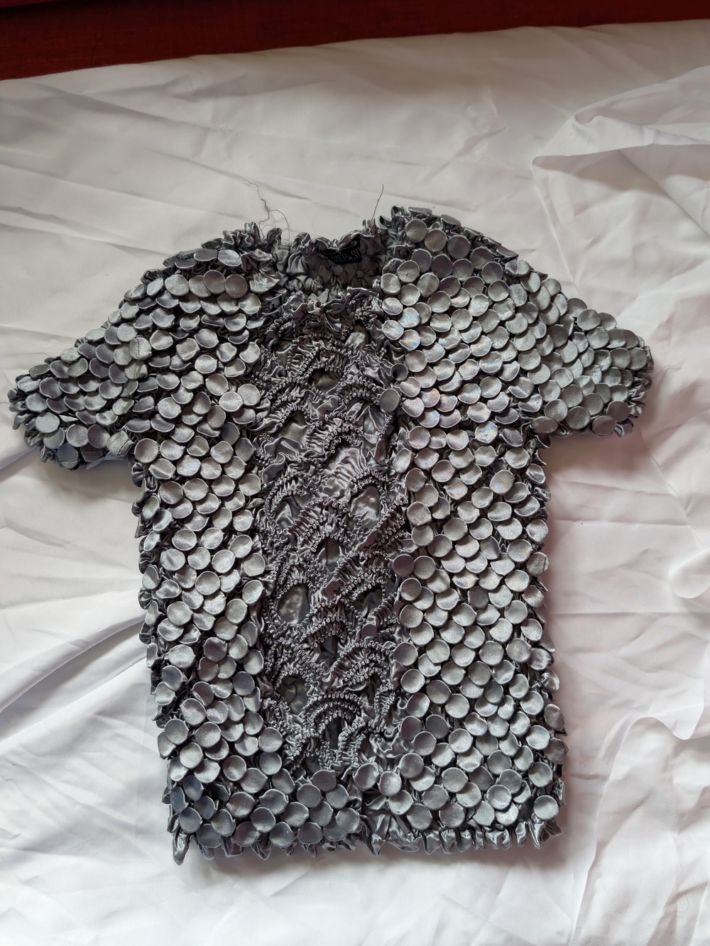Smocked Short-Sleeve Top in Gray